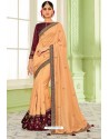 Peach Latest Silk Embroidered Designer Saree