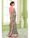 Grayish Green Latest Georgette Embroidered Designer Saree