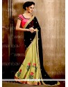 Urbane Georgette Black And Green Embroidered Work Contemporary Style Saree