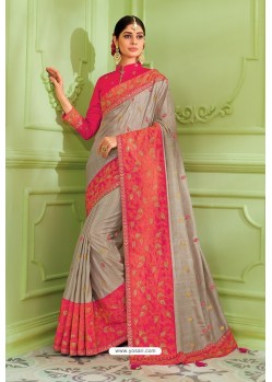 Grey Latest Silk Embroidered Designer Saree