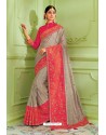 Grey Latest Silk Embroidered Designer Saree