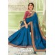 Peacock Blue Latest Silk Chiffon Embroidered Designer Saree