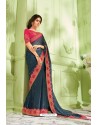 Navy Blue Latest Chiffon Embroidered Designer Saree