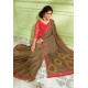 Brown Latest Silk Embroidered Designer Saree