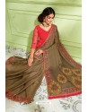 Brown Latest Silk Embroidered Designer Saree