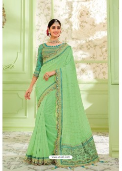 Green Latest Silk Embroidered Designer Saree