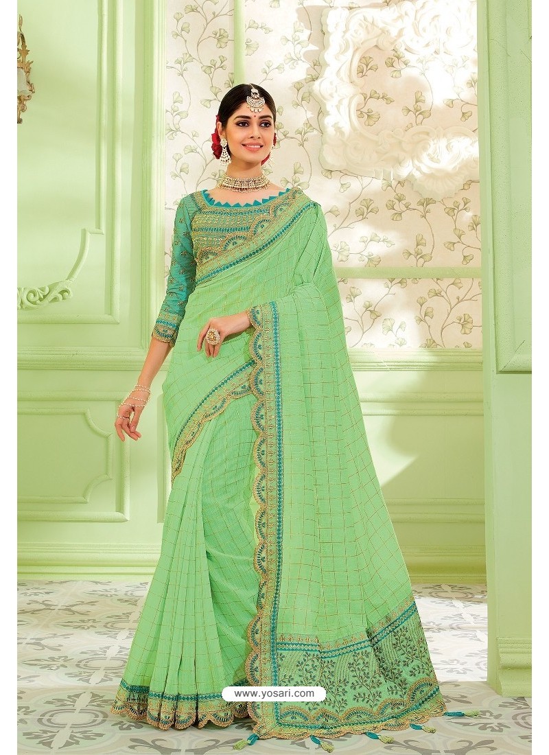 Buy Green Latest Silk Embroidered Designer Saree | Designer Sarees
