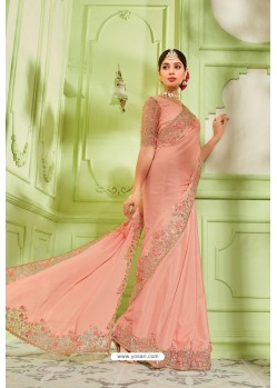 Pink Latest Chiffon Embroidered Designer Saree