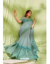 Aqua Grey Latest Chiffon Embroidered Designer Saree