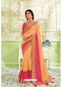 Orange Latest Silk Georgette Embroidered Designer Saree