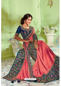 Hotpink Latest Silk Embroidered Designer Saree