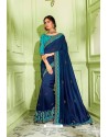 Navy Blue Latest Silk Embroidered Designer Saree