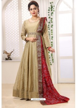 Beige Latest Heavy Designer Party Wear Suit