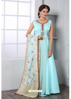 Sky Blue Soft Art Silk Designer Party Wear Suit