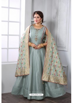 Grey Chanderi Silk Designer Party Wear Suit