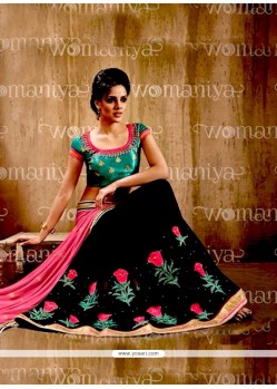 Hot Pink And Black Resham Work Georgette Contemporary Style Saree