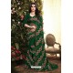 Dark Green Satin Silk Reasham Embroidered Designer Saree