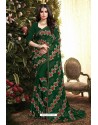 Dark Green Satin Silk Reasham Embroidered Designer Saree