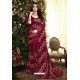 Maroon Satin Silk Reasham Embroidered Designer Saree