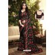 Black Satin Silk Reasham Embroidered Designer Saree