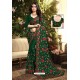 Dark Green Satin Silk Reasham Embroidered Designer Saree