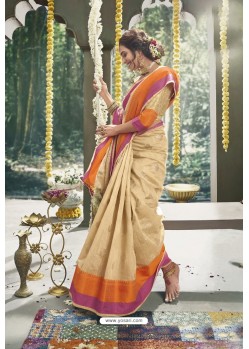 Golden Latest Designer Festive Wear Saree