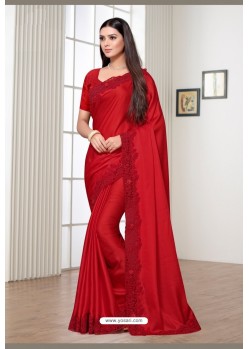 Red Rangoli Silk Party Wear Designer Saree