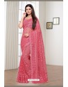 Light Pink Net Embroidered Party Wear Designer Saree