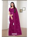 Purple Net Embroidered Party Wear Designer Saree