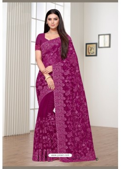 Tremendous Purple Net Party Wear Designer Saree