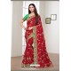 Red Satin Georgette Party Wear Designer Saree