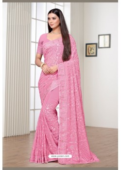 Pink Satin Georgette Party Wear Designer Saree