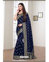 Navy Blue Satin Georgette Party Wear Designer Saree