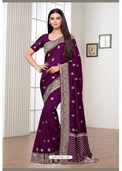 Purple Vichitra Silk Party Wear Designer Saree