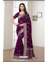 Purple Vichitra Silk Party Wear Designer Saree