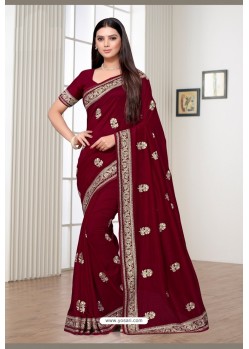 Maroon Vichitra Silk Party Wear Designer Saree