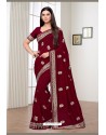 Maroon Vichitra Silk Party Wear Designer Saree