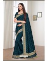 Peacock Blue Satin Georgette Party Wear Designer Saree