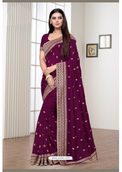 Purple Vichitra Silk Embroidered Designer Saree