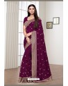 Purple Vichitra Silk Embroidered Designer Saree