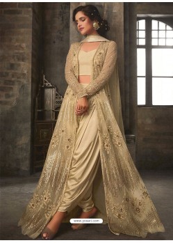 Golden Soft Net Embroidered Designer Suit