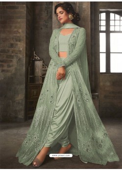 Green Soft Net Embroidered Designer Suit