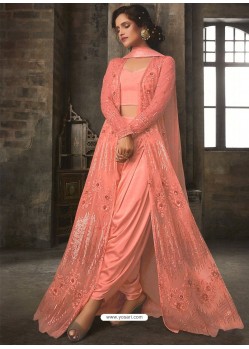 Orange Soft Net Embroidered Designer Suit