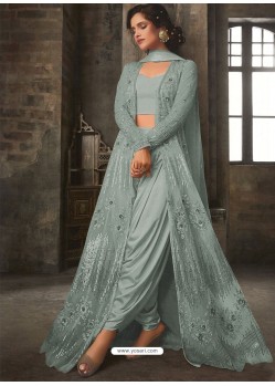 Sky Blue Soft Net Embroidered Designer Suit