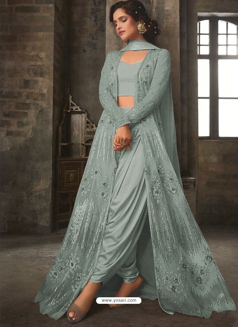 Buy Sky Blue Soft Net Embroidered Designer Suit | Designer Salwar ...