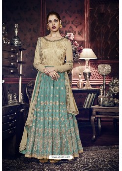 Beige And Teal Heavy Embroidered Designer Wedding Suit