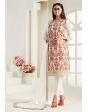 Cream Real Georgette Designer Straight Suit