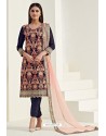 Dark Blue Real Georgette Designer Straight Suit