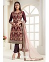 Wine Real Georgette Designer Straight Suit