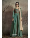 Olive Green Party Wear Readymade Soft Tapeta Silk Gown